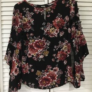Long sleeve rose pattern blouse